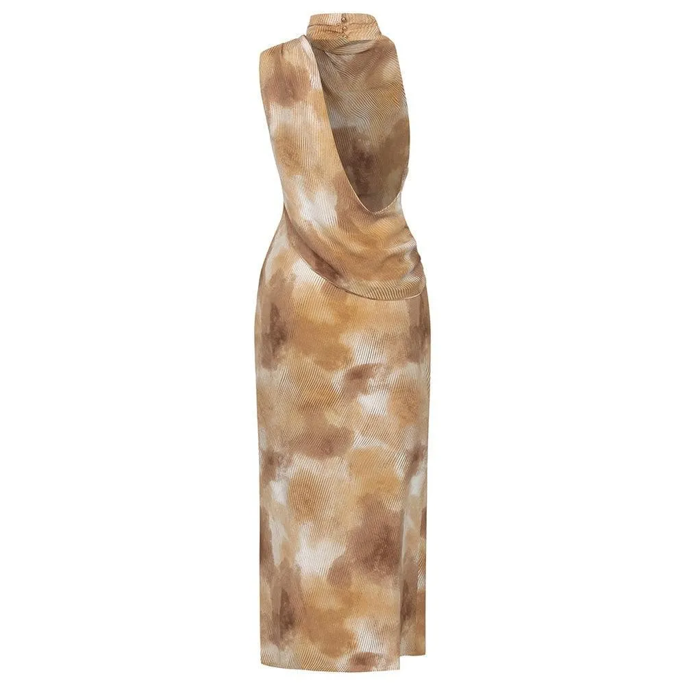 Myra Sleeveless Turtleneck Tie-Dye Midi Dress