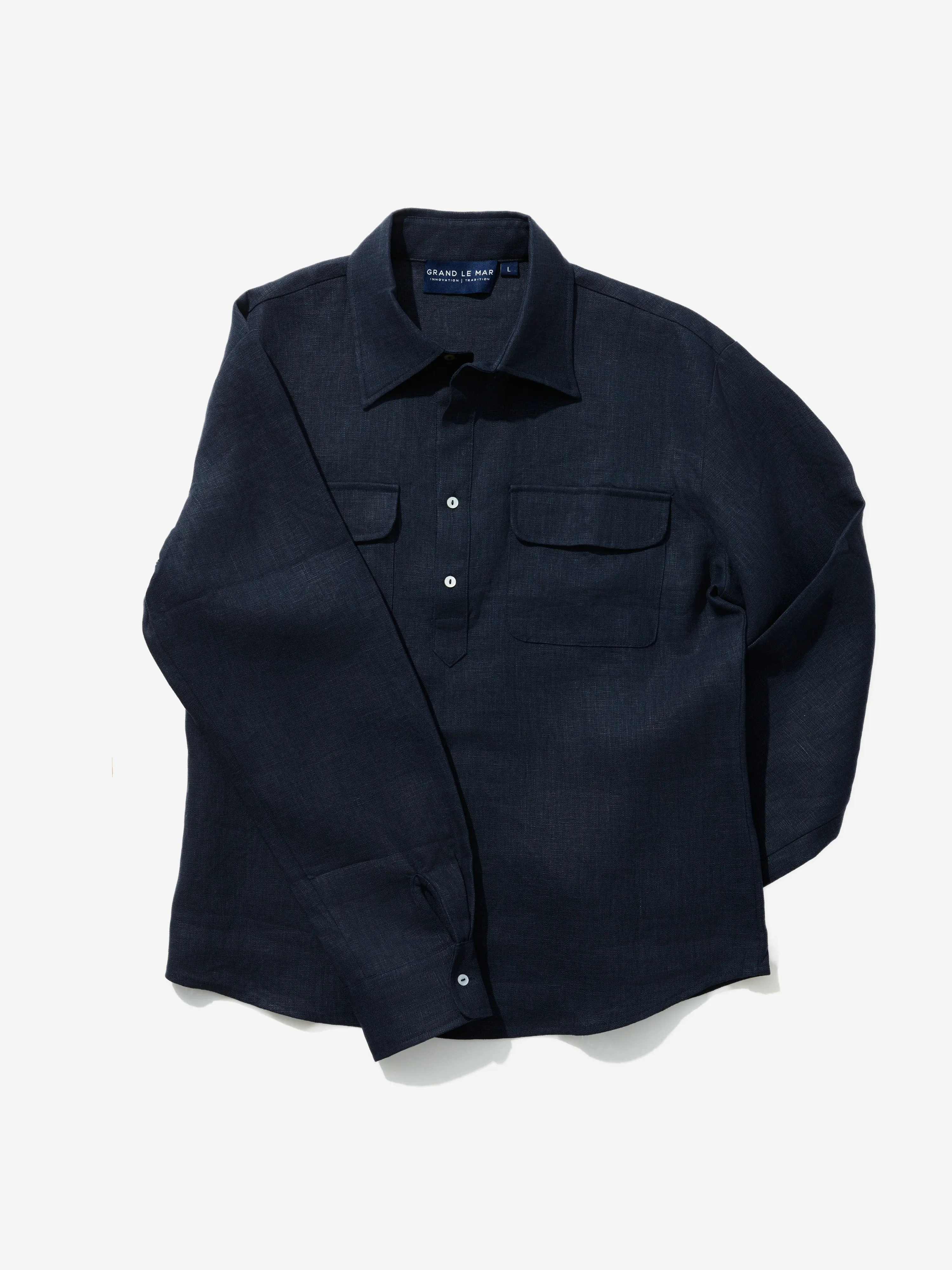 Navy Linen Popover Shirt