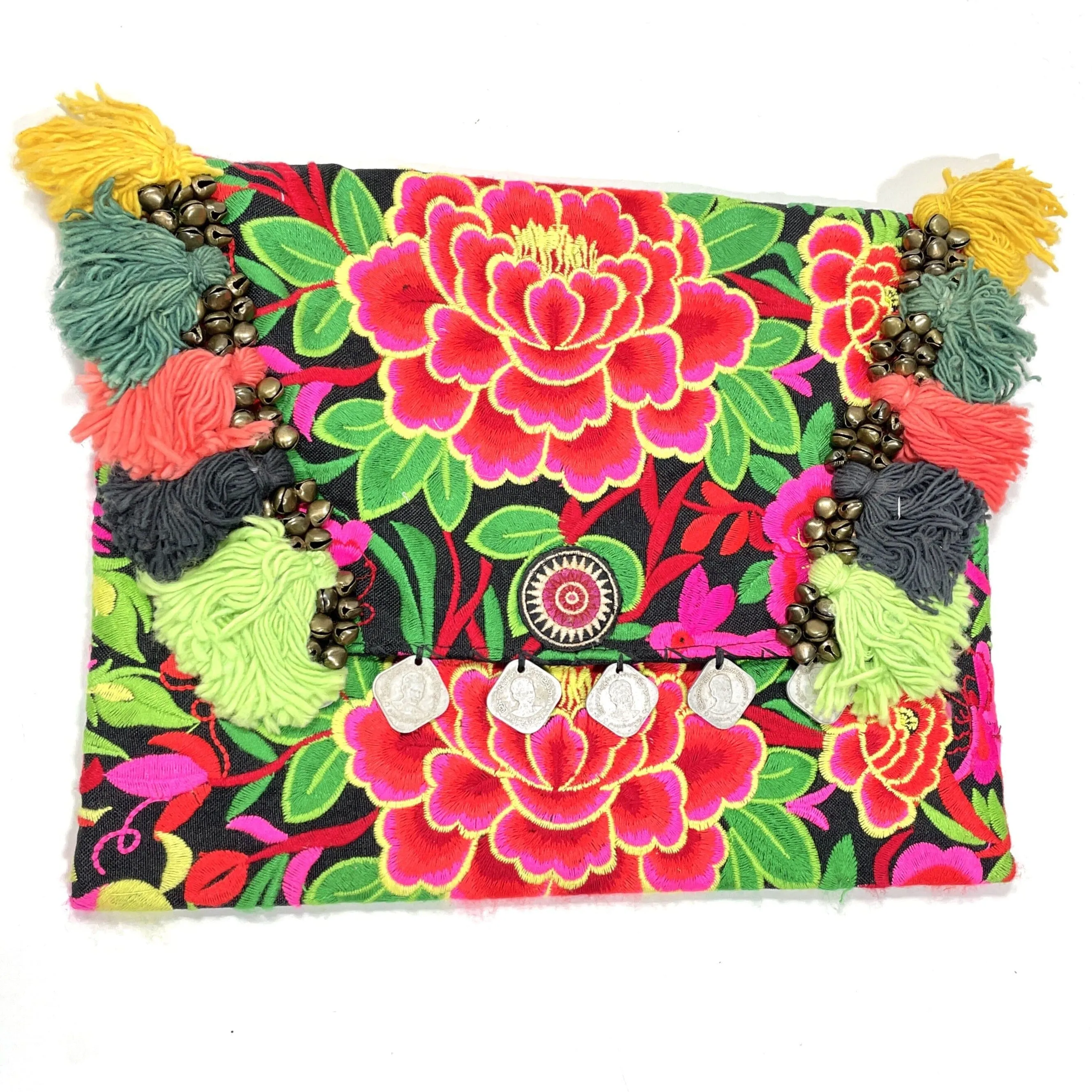 Neon Embroidered Boho Clutch - Bohemian Style