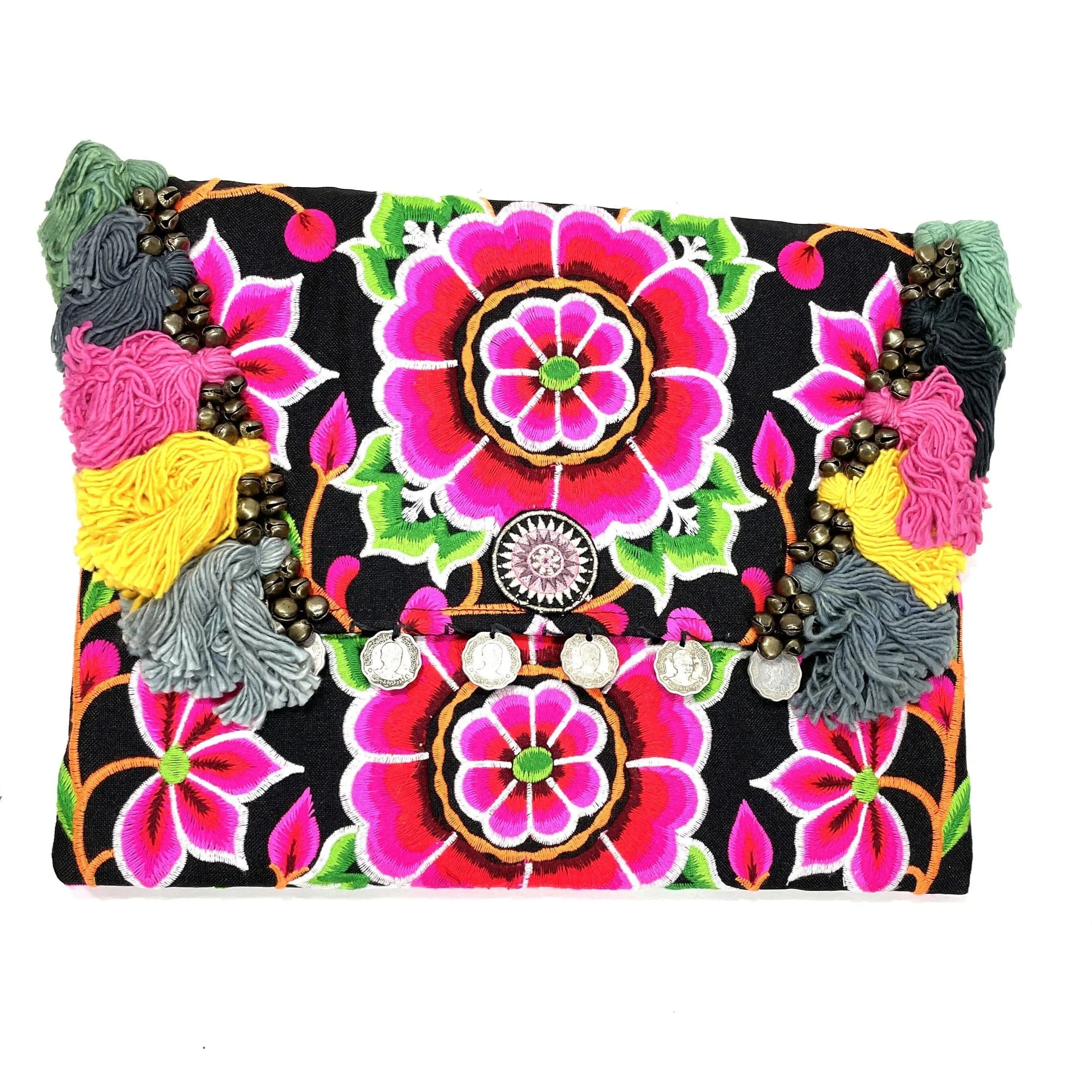 Neon Embroidered Boho Clutch - Bohemian Style