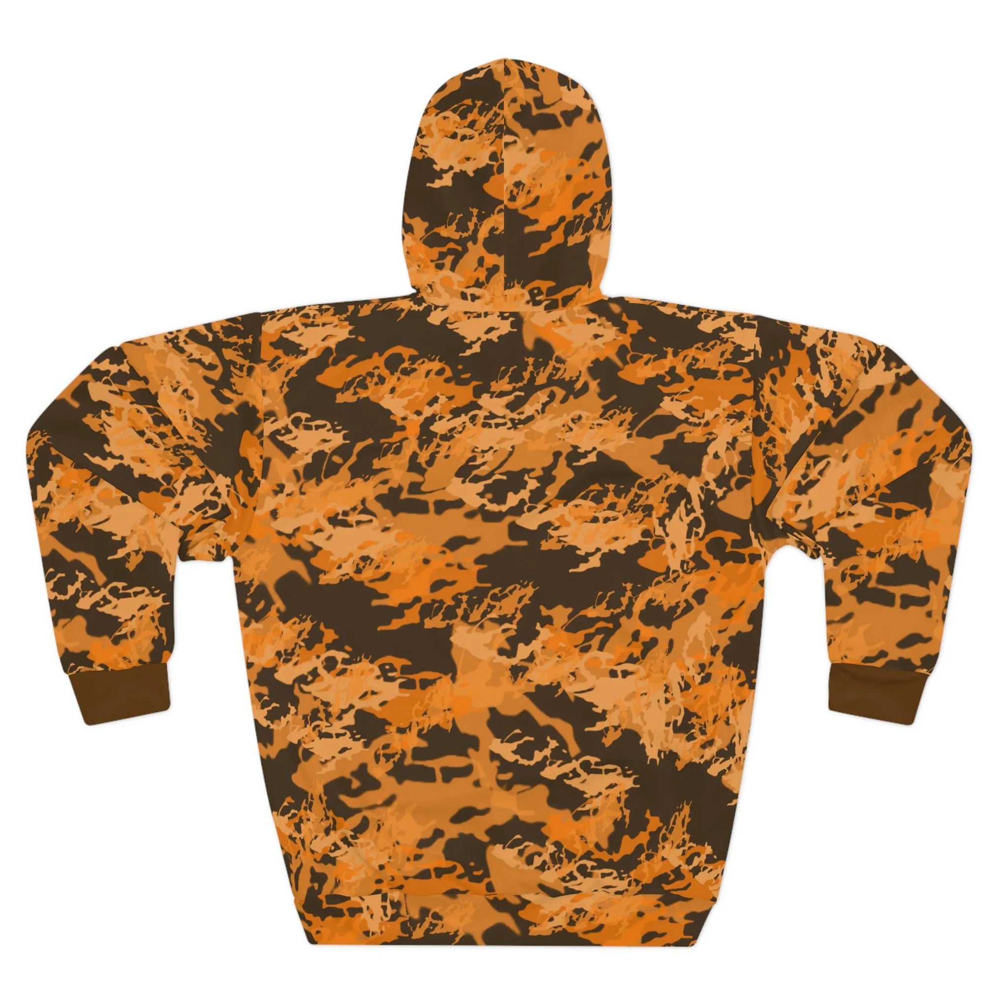 North of Hwy 2 - CUSTOM Vermilook® Dark Orange Camo - Brown Pocket - AOP Unisex Pullover Hoodie