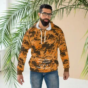 North of Hwy 2 - CUSTOM Vermilook® Dark Orange Camo - Camp Pocket - AOP Unisex Pullover Hoodie