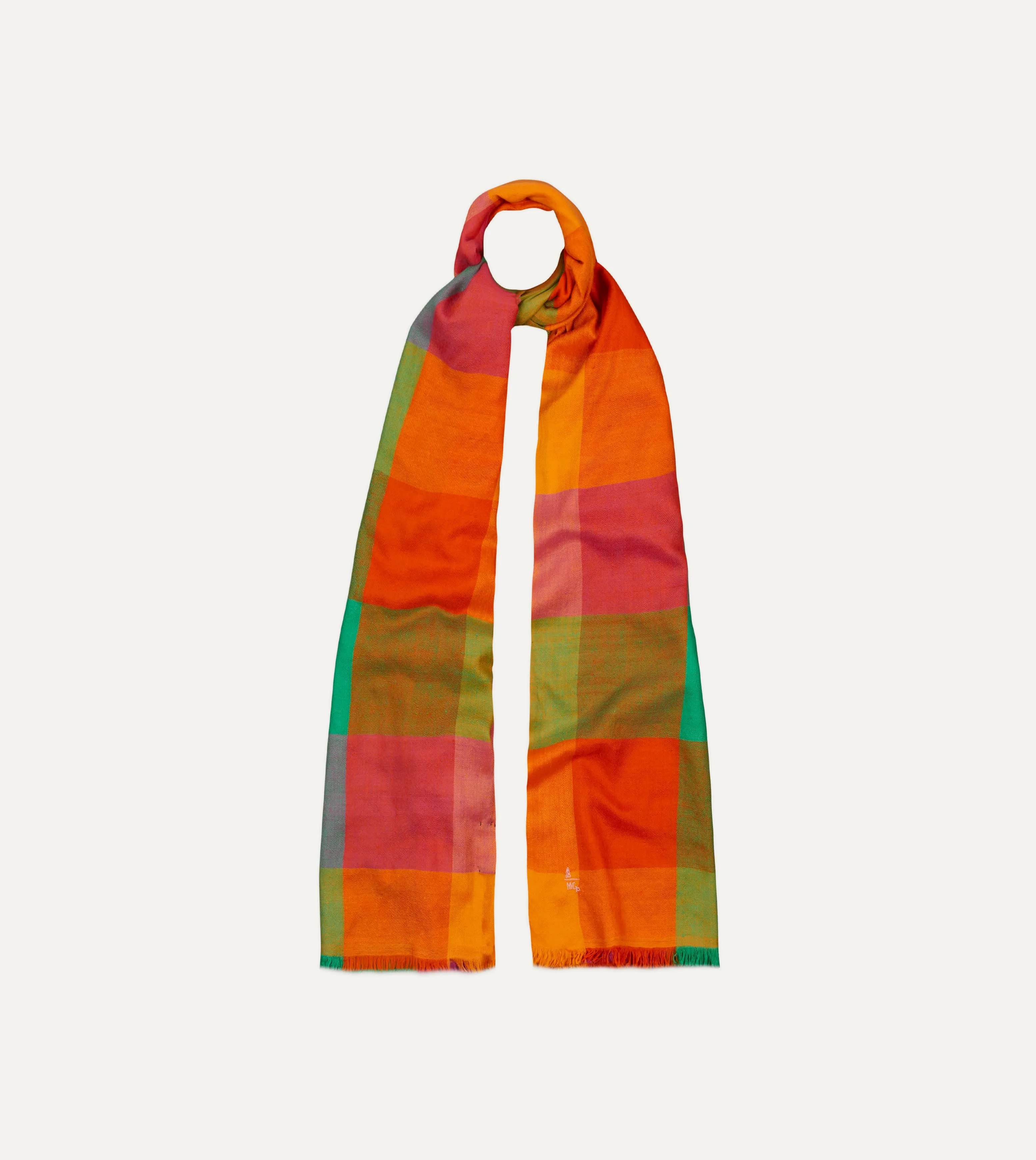 Orange Madras Check Cashmere Scarf