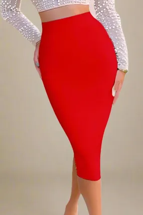 Pencil High Waist Bandage Midi Skirt - Lipstick Red