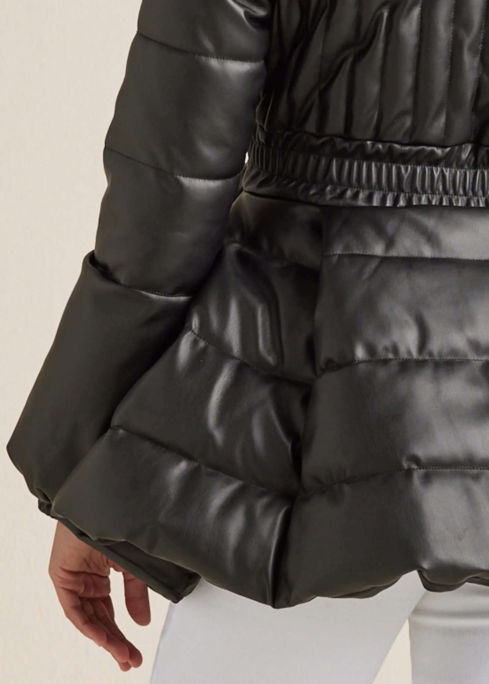 Peplum Puffer Jacket - Black