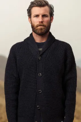 Peregrine - Waffle Shawl Cardigan in Navy