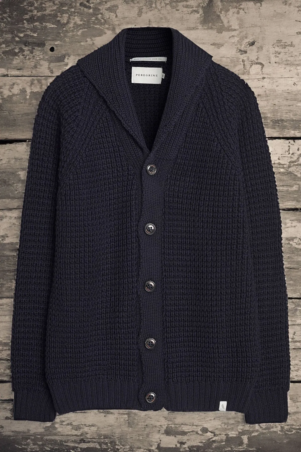 Peregrine - Waffle Shawl Cardigan in Navy