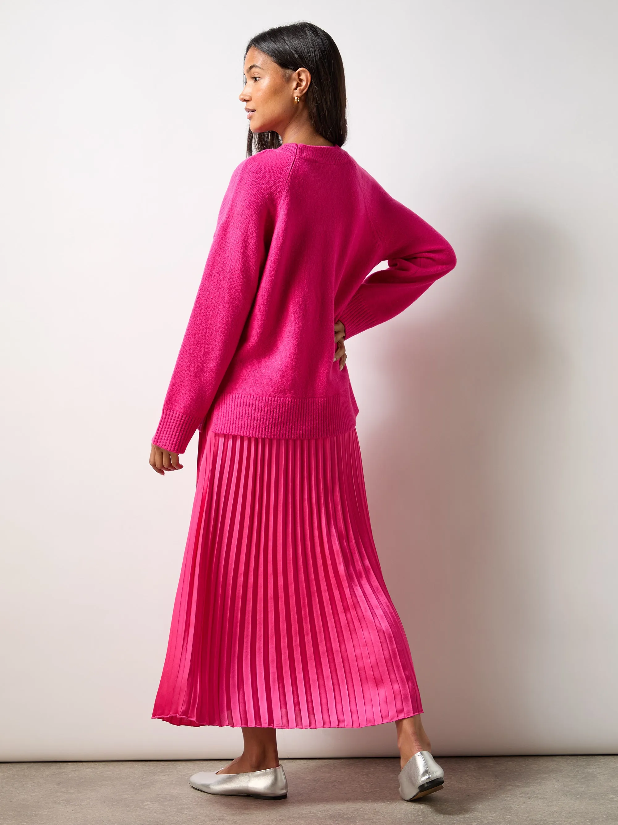 Pink Pleated Midi Skirt