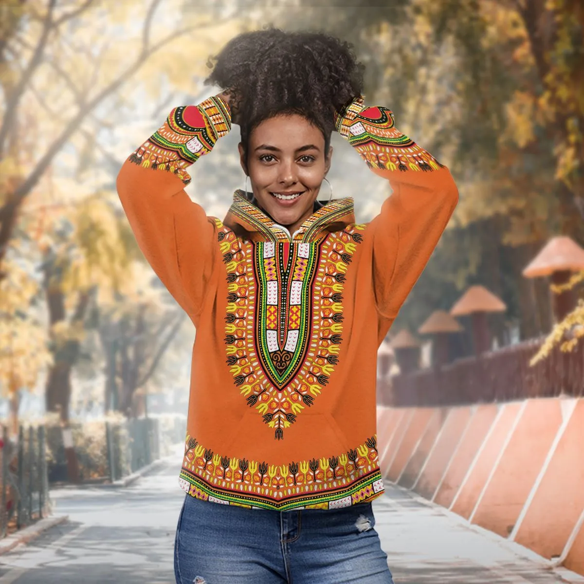 Printed Dashiki In Orange Premium Hoodie