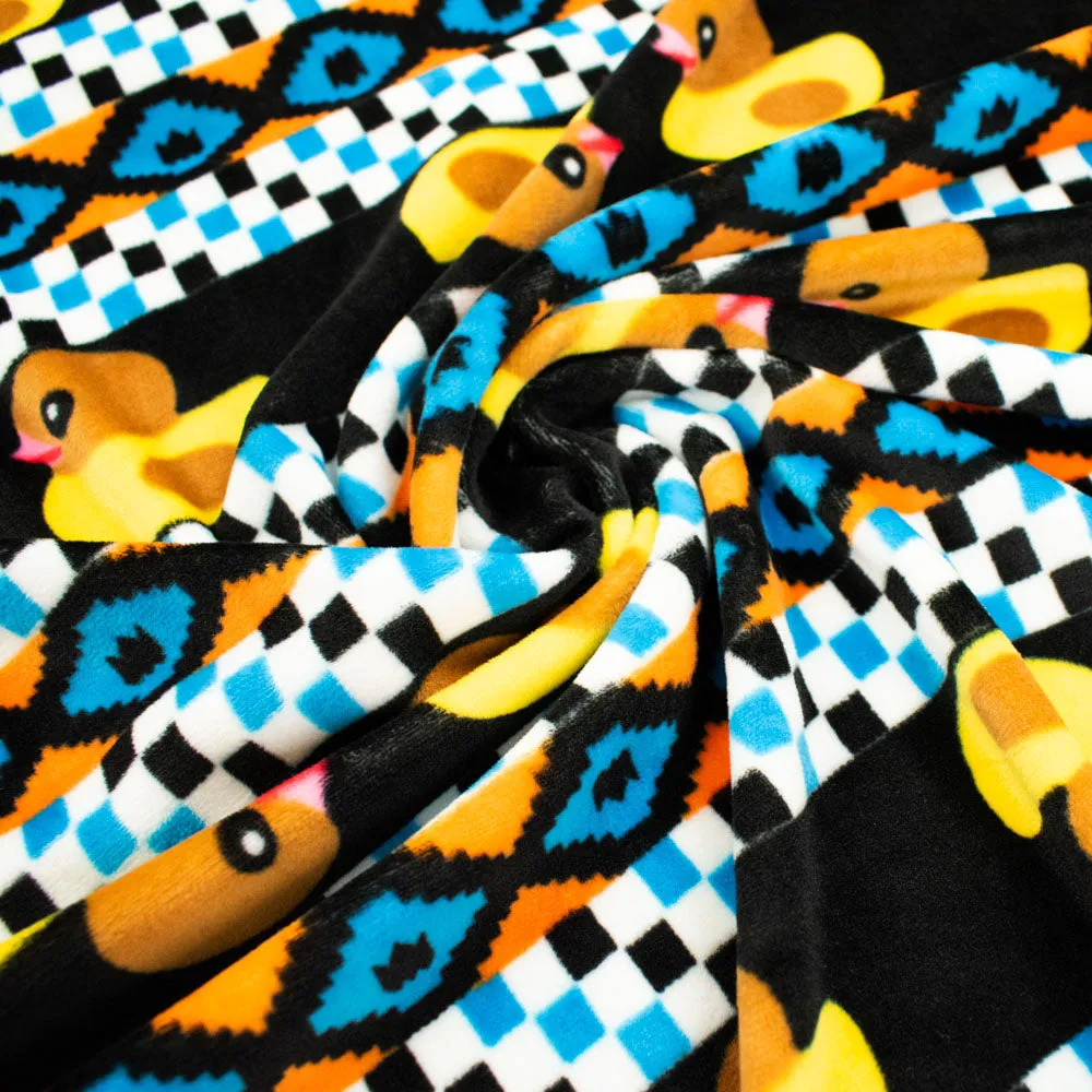 Printed Microfleece Ultra Wide 180cm Design-2 Duck on Black & Blue Stripes