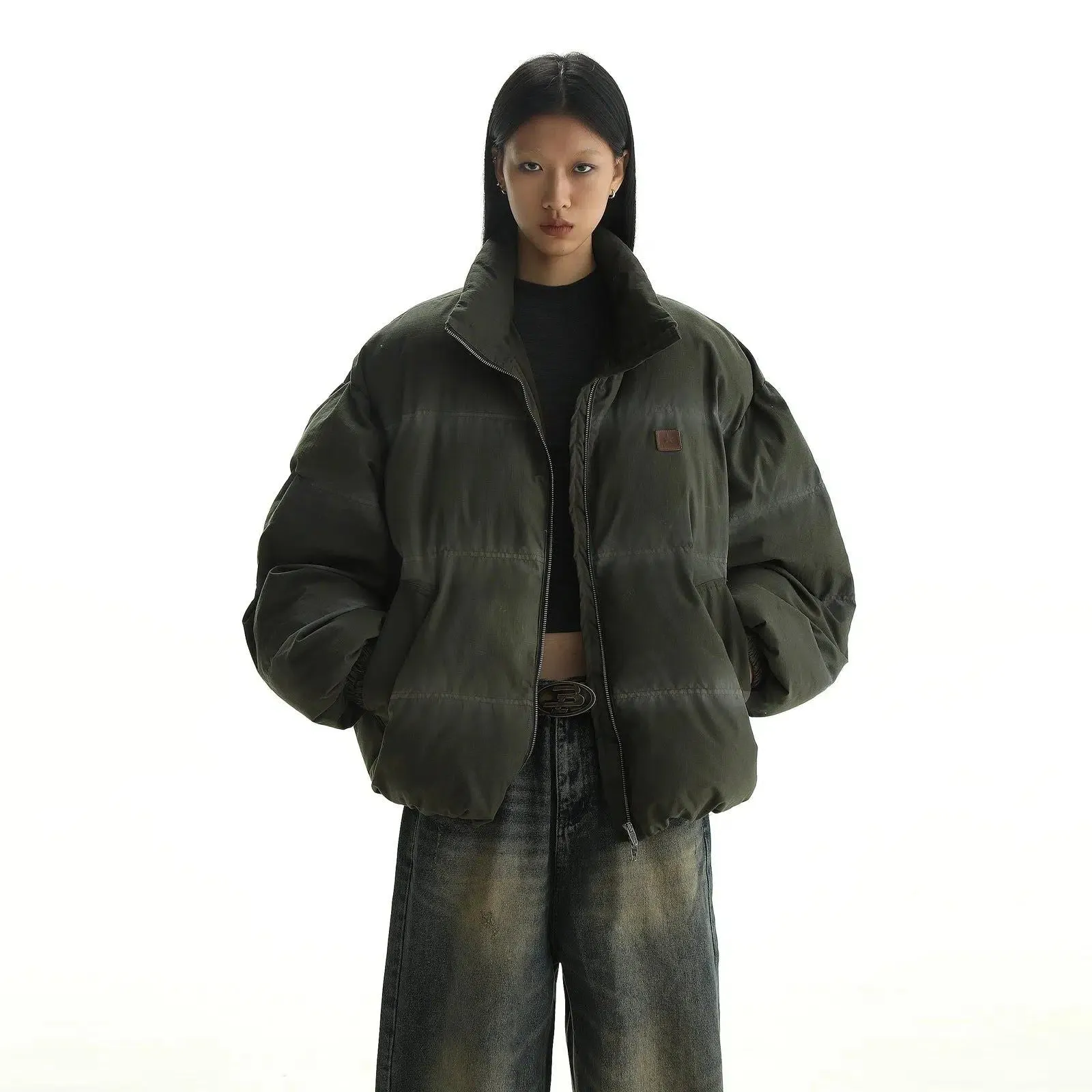 Puffer Jacket With Striped Fading And Zipper