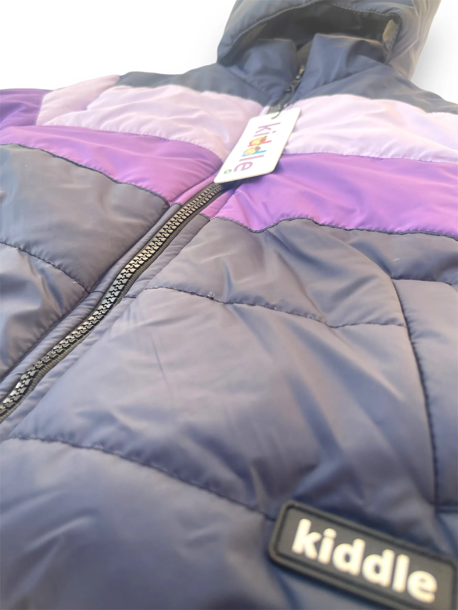 Purple Contrast Puffer Hooded Jacket