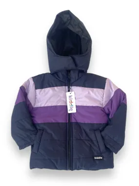 Purple Contrast Puffer Hooded Jacket