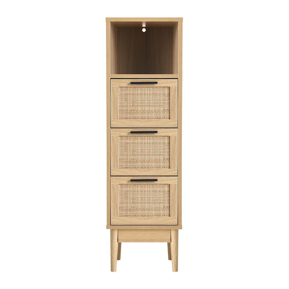 Rattan Chest of Drawers with Shelf and Wood Legs - Artiss