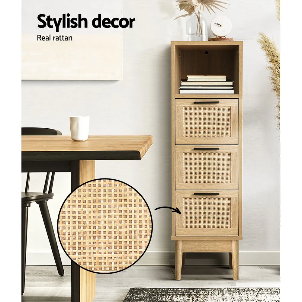 Rattan Chest of Drawers with Shelf and Wood Legs - Artiss