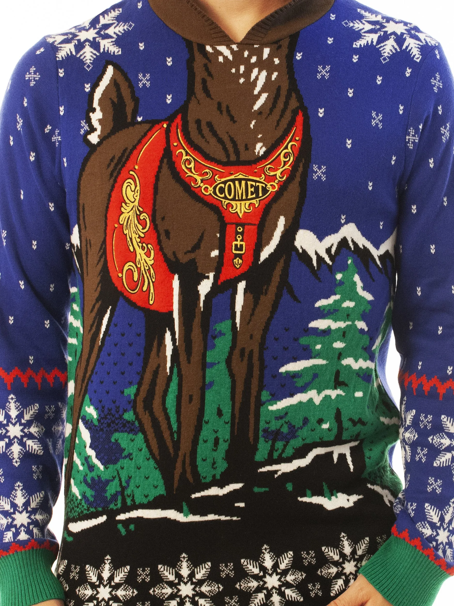 Reindeer Hoodie Blue | Ugly Christmas Sweater For Men & Women | Unisex Sizing