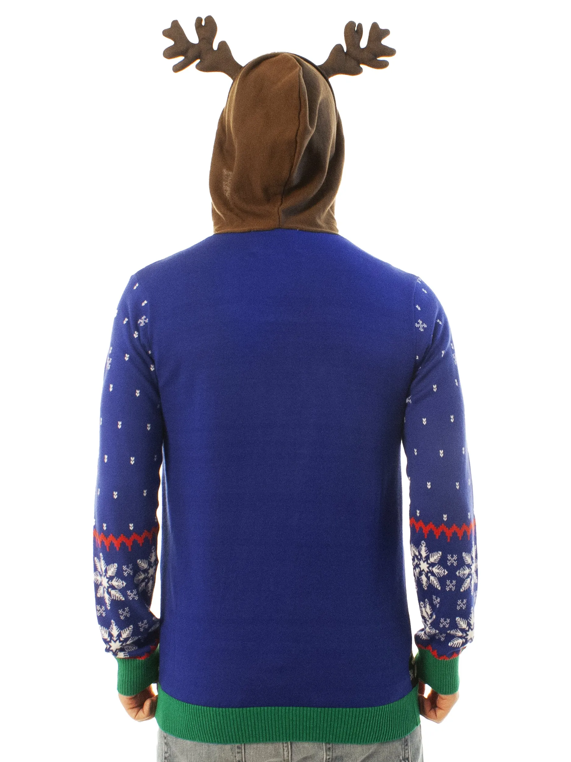 Reindeer Hoodie Blue | Ugly Christmas Sweater For Men & Women | Unisex Sizing