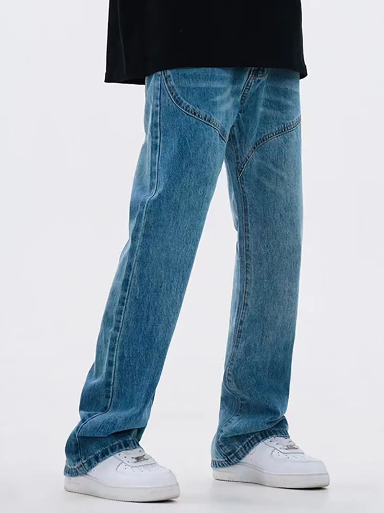 Retro Light Blue Micro Flared Jeans Men Street Fashion Thin Pants