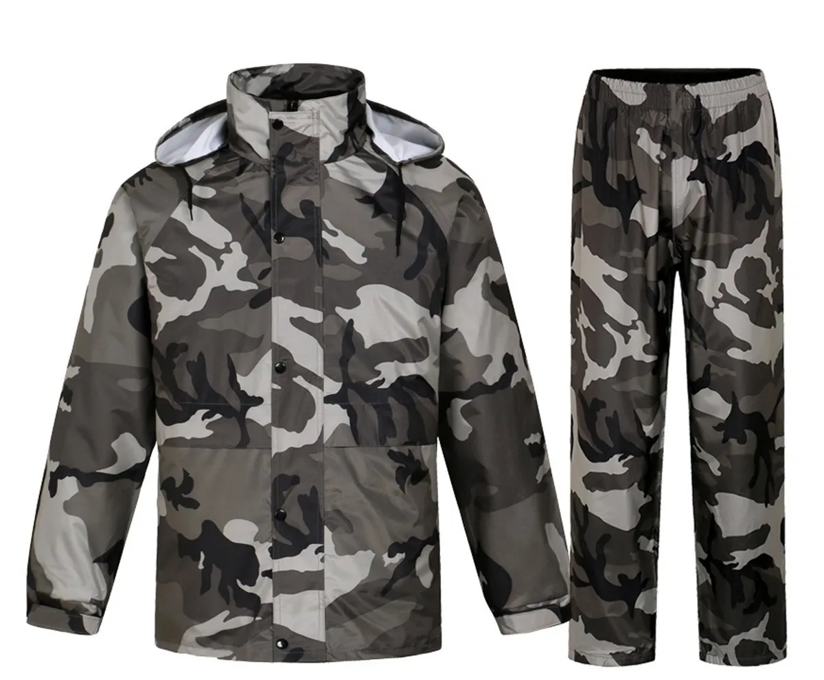 Romano nx 100% Waterproof Camouflage Rain Coat Men Heavy Duty Double Layer Hooded with Jacket and Pant in a Storage Bag