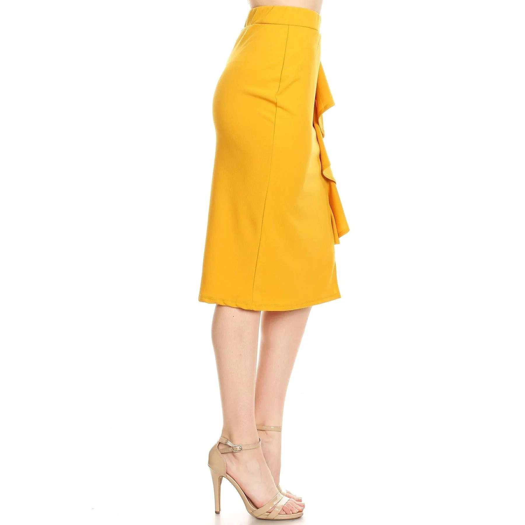 Ruffles Mustard Midi Pencil Skirt