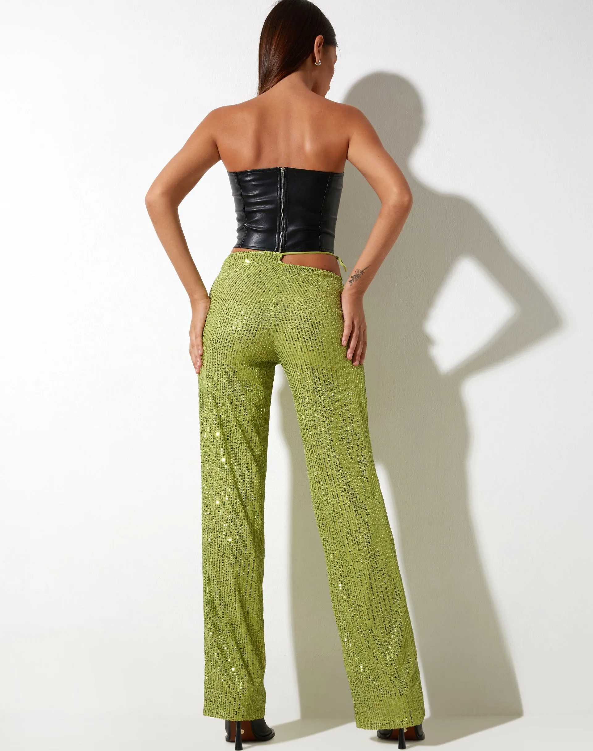 Sanju Trouser in Drape Sequin Lime Green