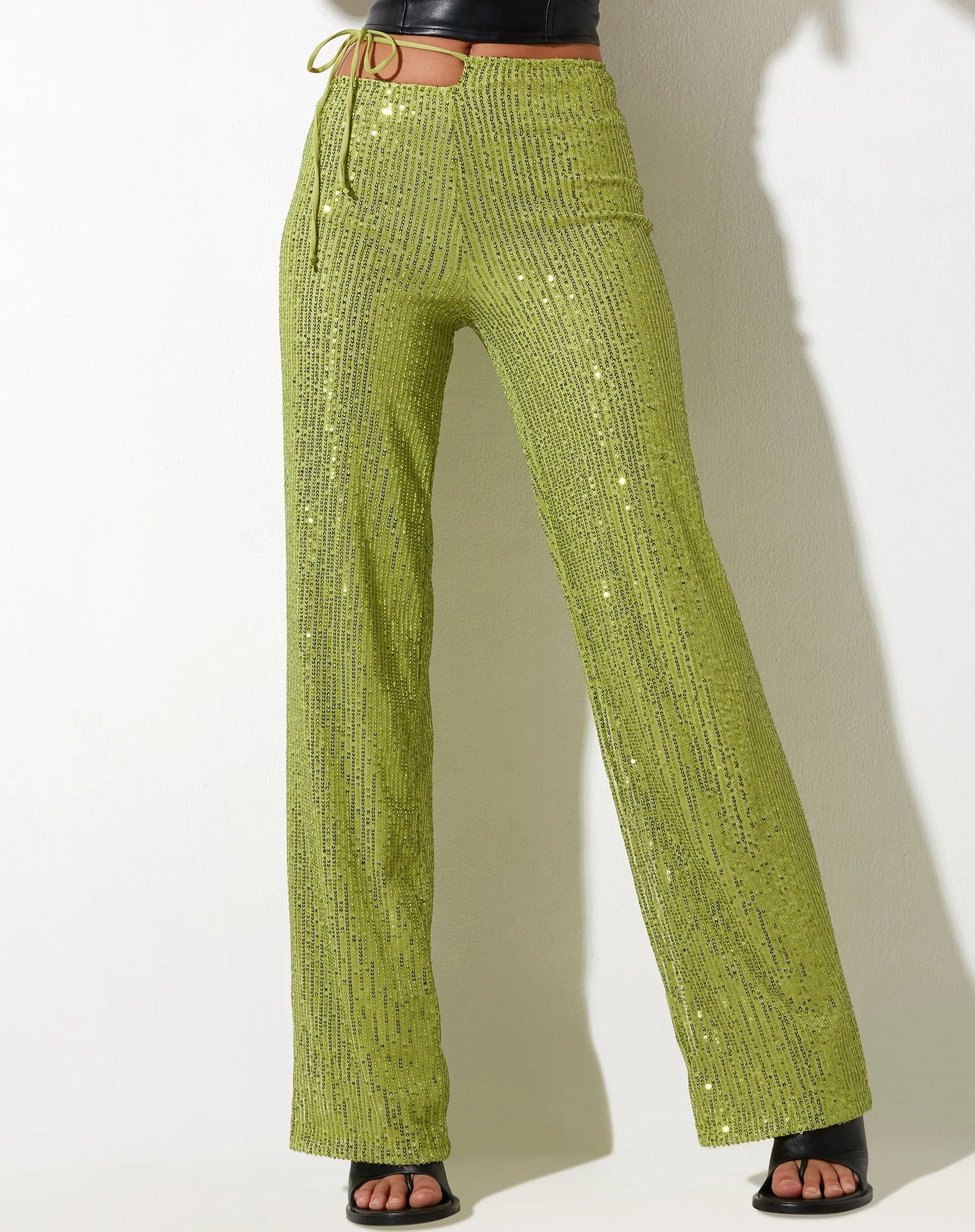 Sanju Trouser in Drape Sequin Lime Green