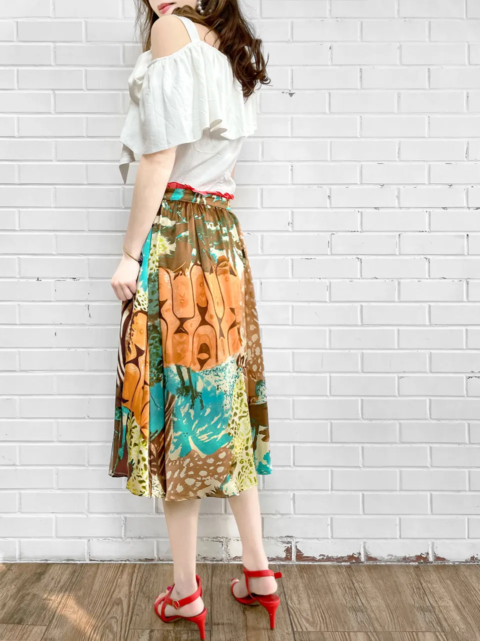 Surprise Sale! Elegant Summer Jungle Paperbag Waist Midi Silky Skirt