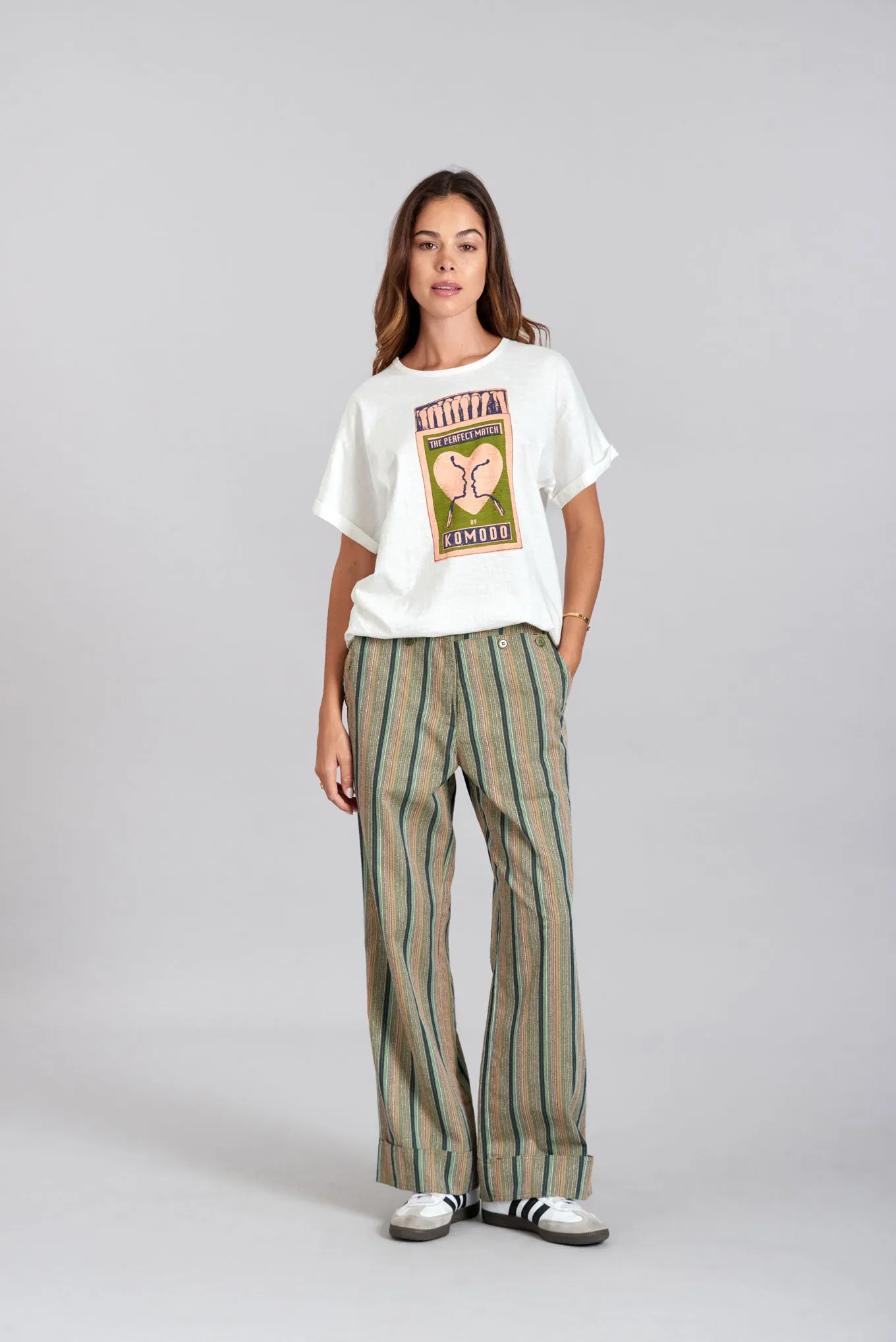 TANSY - Organic Cotton Trousers Green Stripe