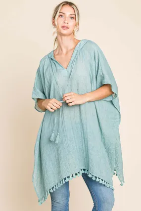 Tassel Hem Hooded Cover Up