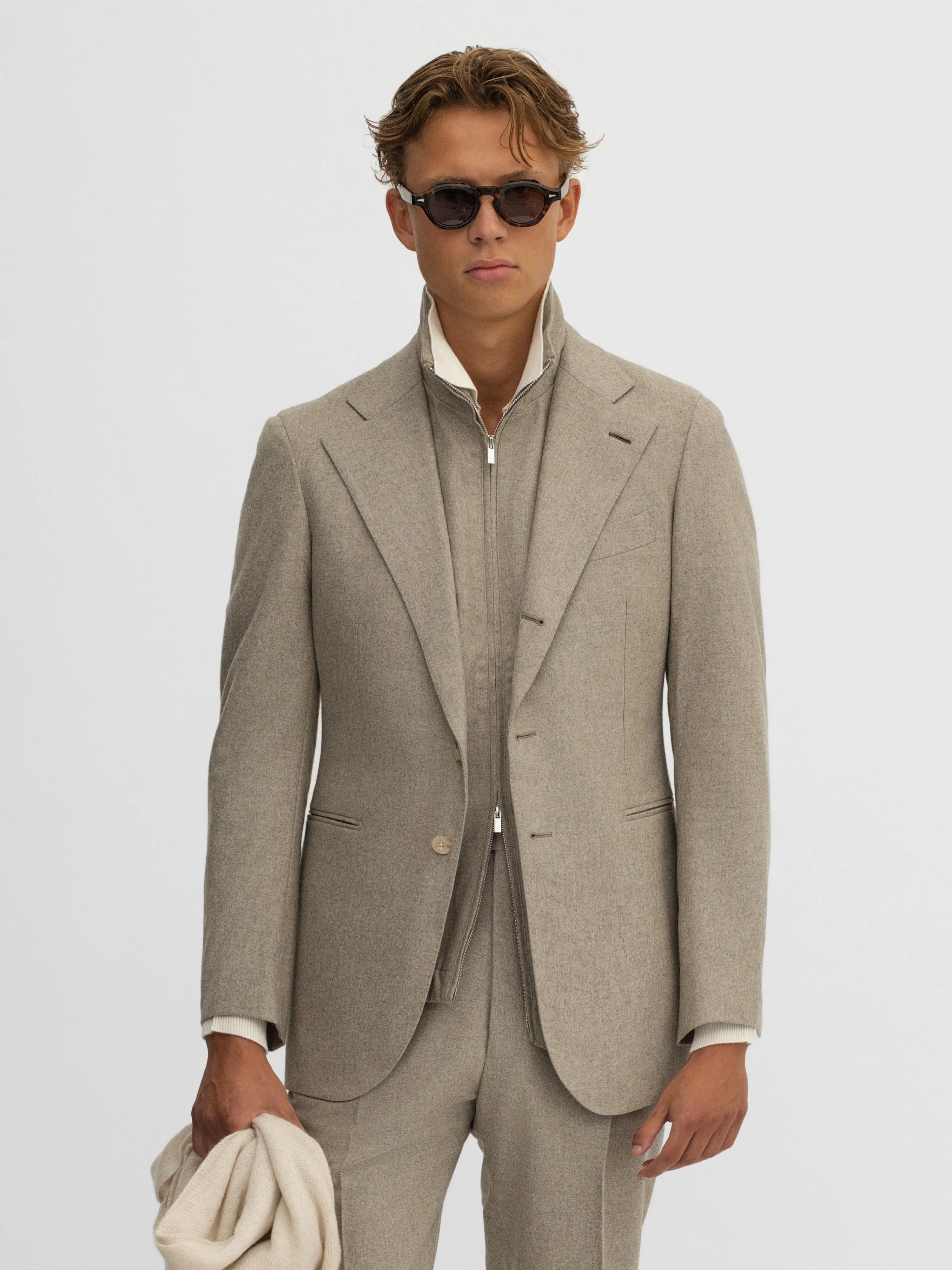 Taupe Flannel Wool Suit