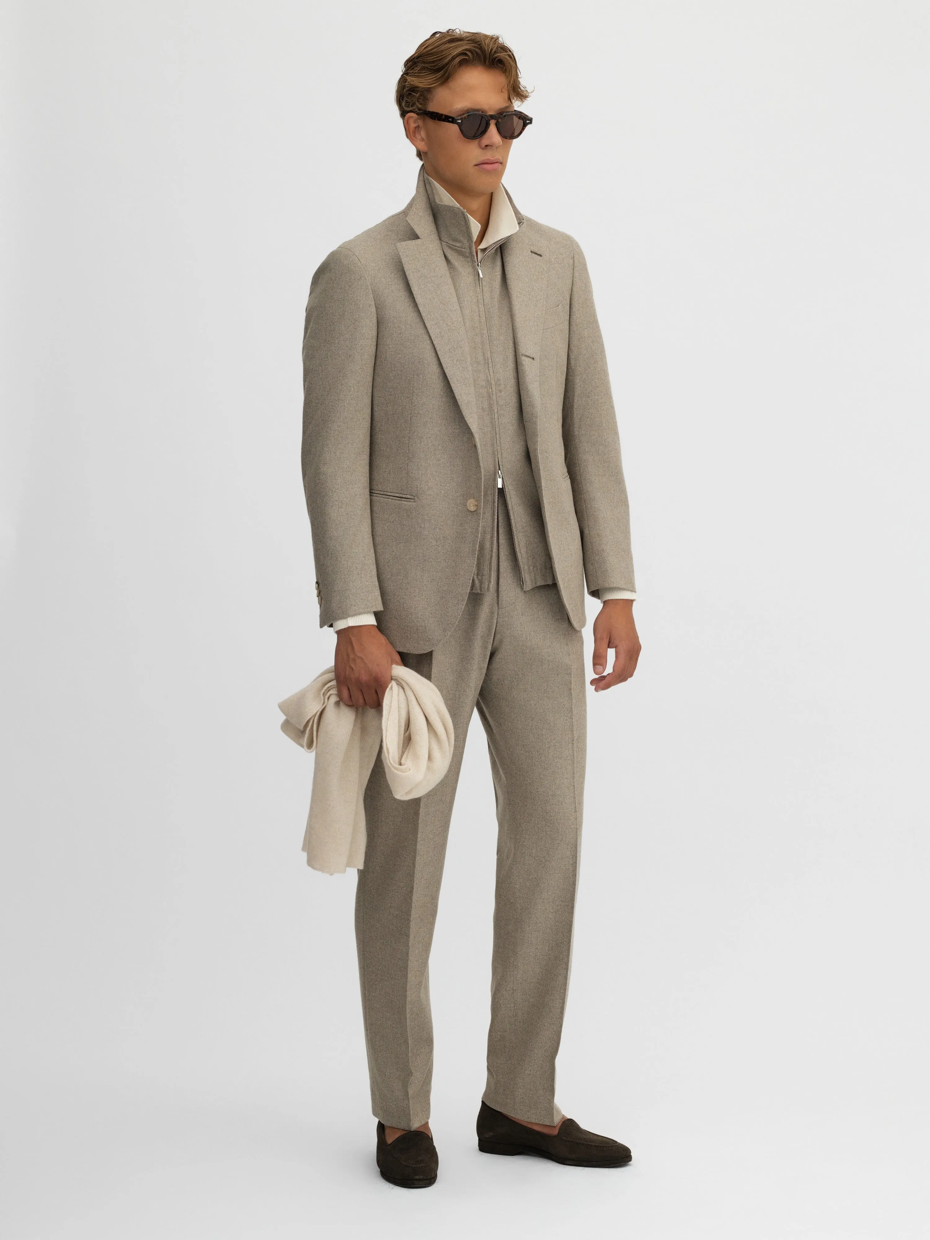 Taupe Flannel Wool Suit