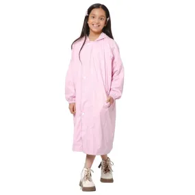 THE CLOWNFISH Cloud Chaser Series Kids Raincoat Waterproof Polyester Double Coating Reversible Longcoat with Hood and Reflector Logo at Back. Printed Plastic Pouch. Kid Age-11-12 years (Blush Pink)