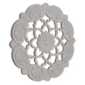 Traditional Hand-Carved India Wood Medallion, Small - Grey (16")