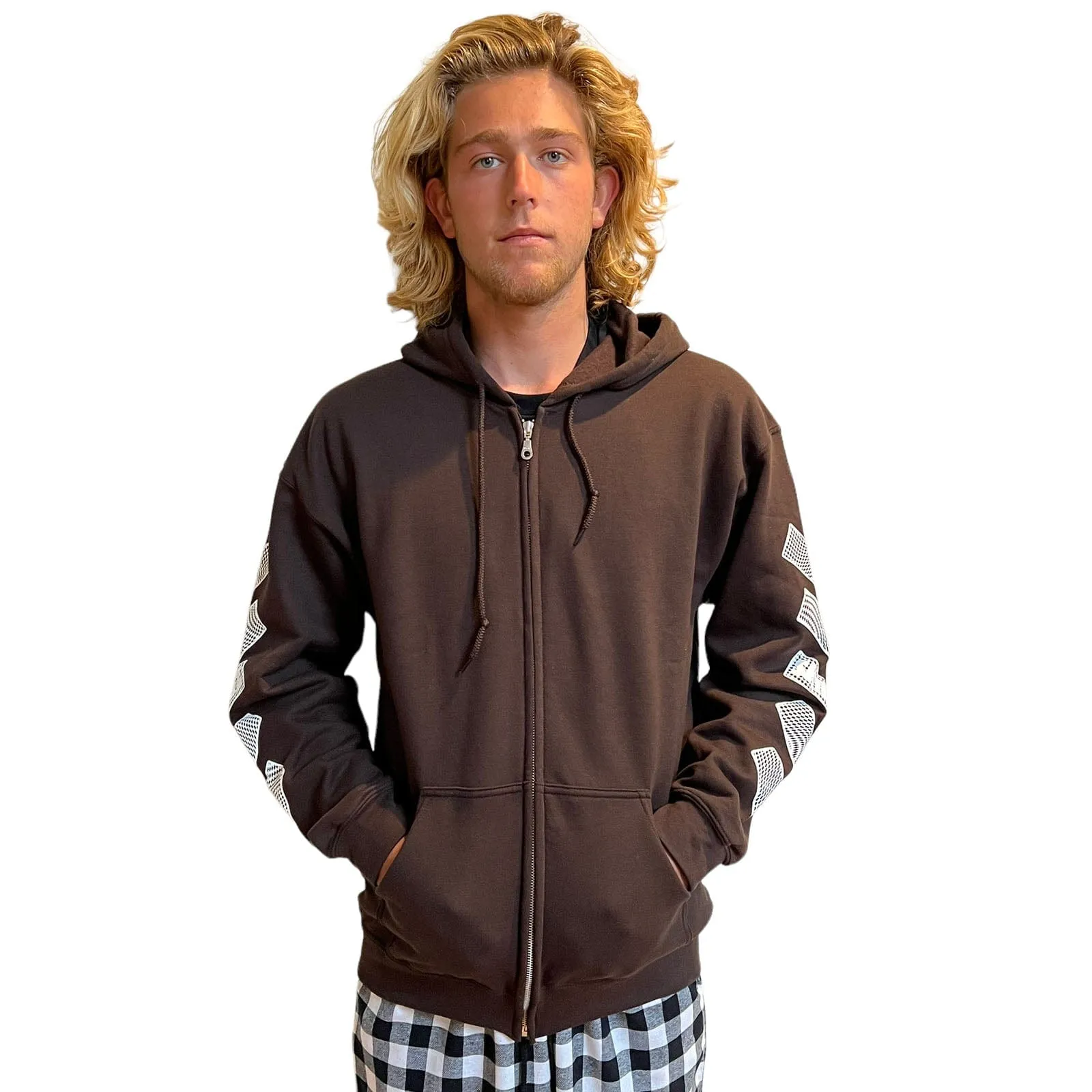 Trippy Check Zip Hoodie - Dark Chocolate Brown