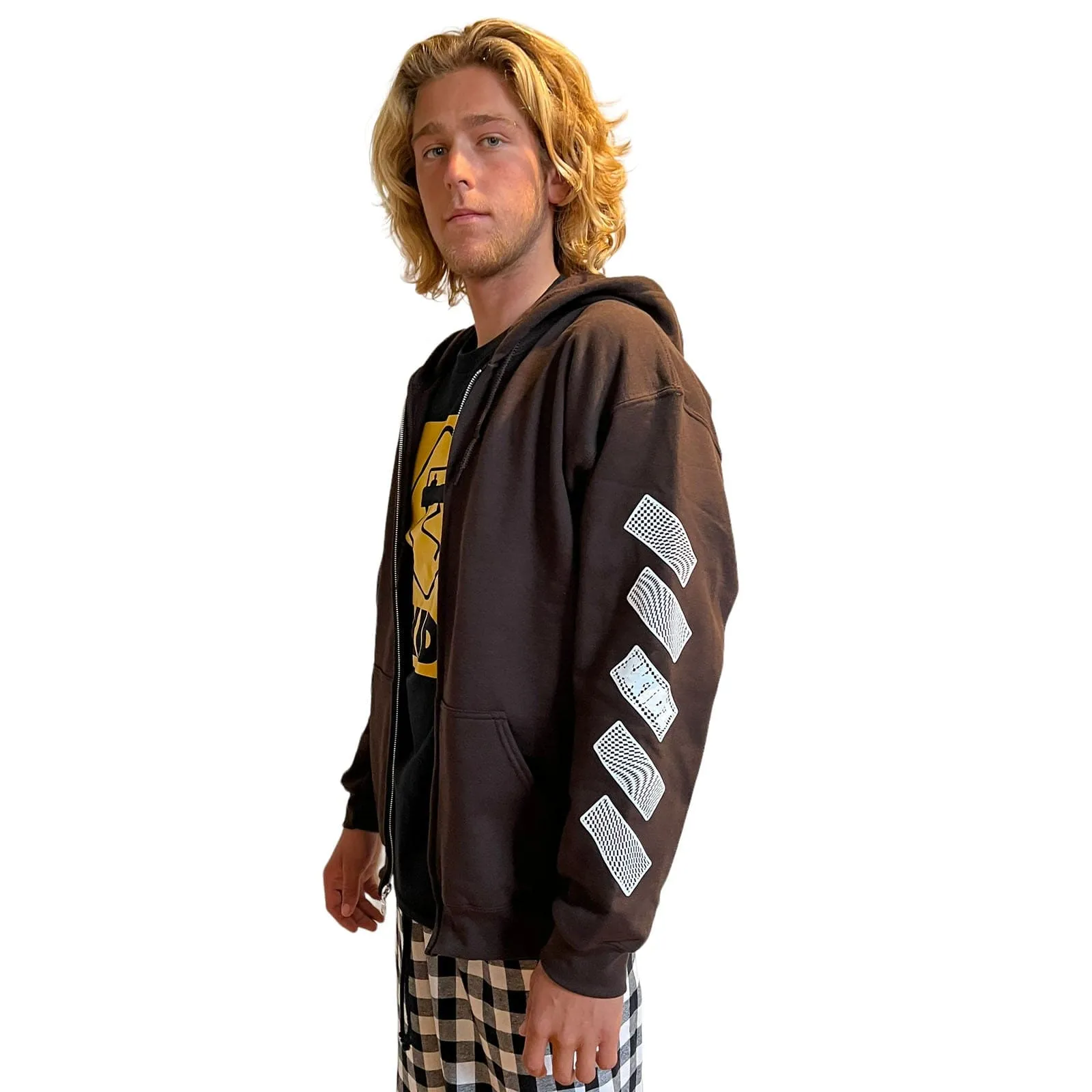 Trippy Check Zip Hoodie - Dark Chocolate Brown