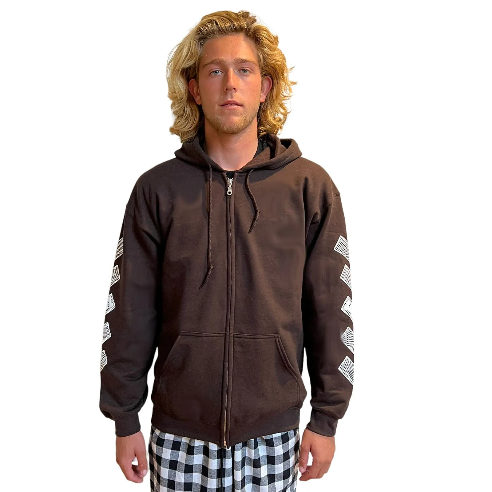 Trippy Check Zip Hoodie - Dark Chocolate Brown