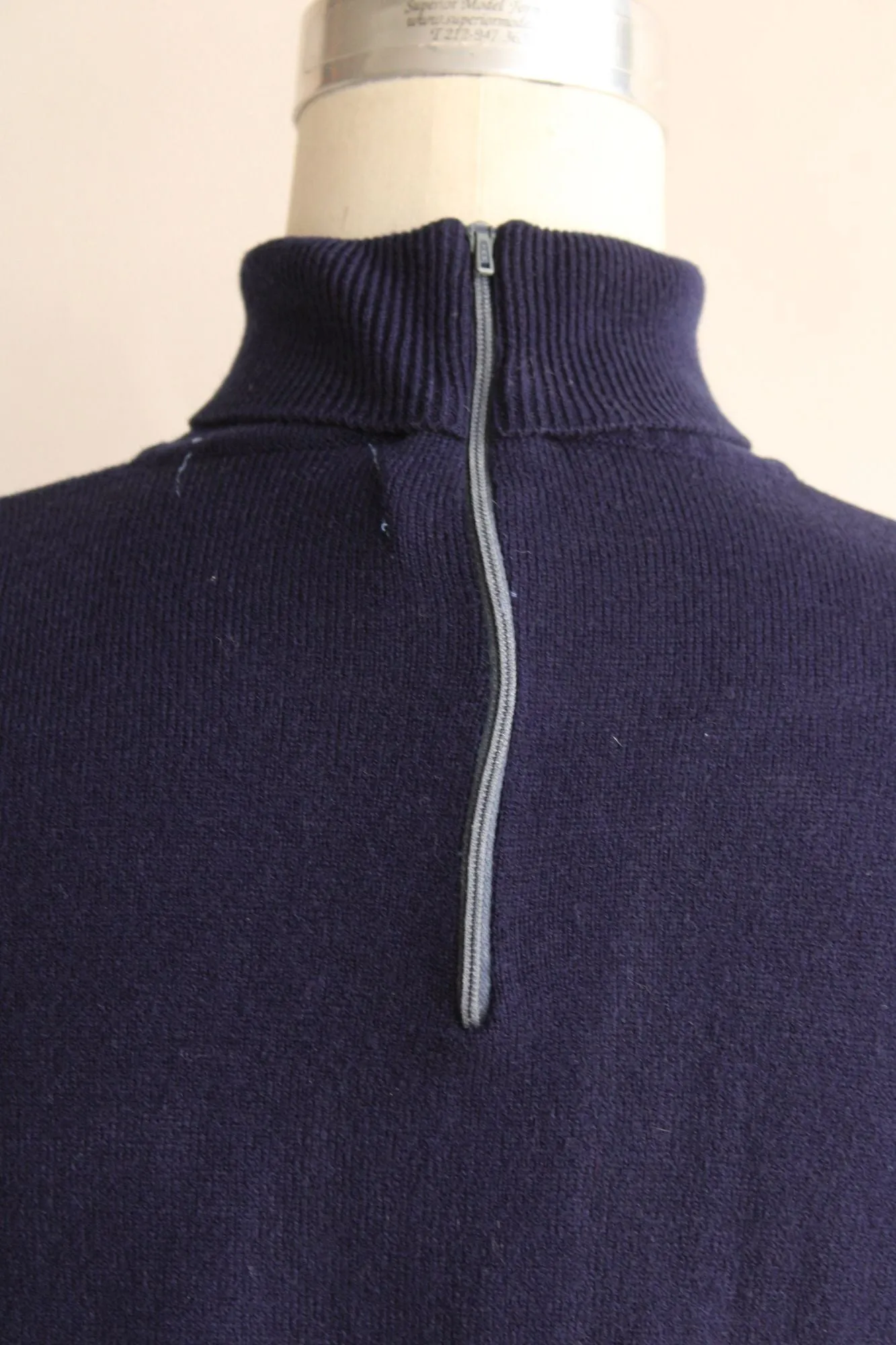 Vintage 1970s 1980s COTC  Navy Blue Turtleneck Sweater with Zip Back