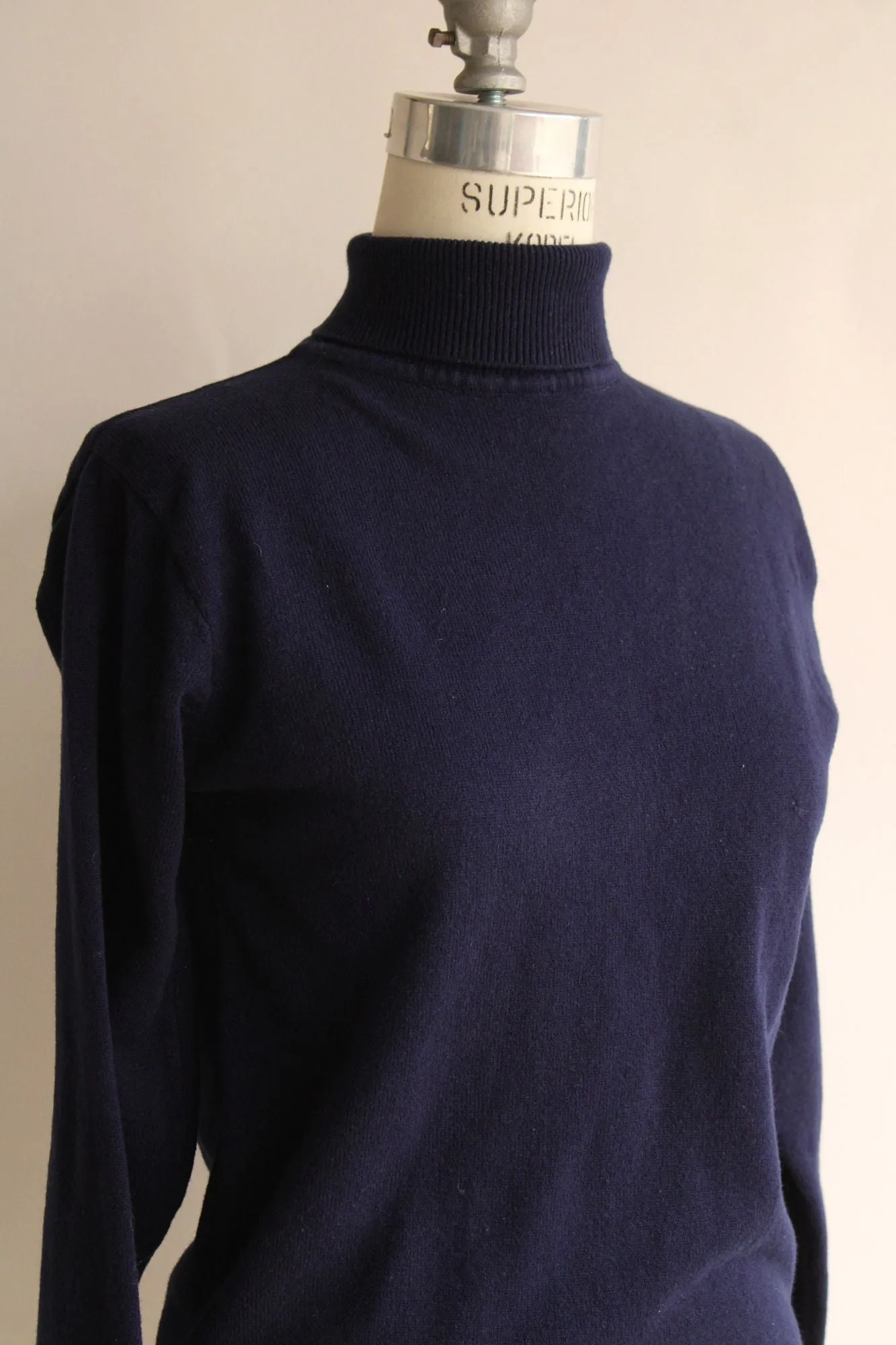 Vintage 1970s 1980s COTC  Navy Blue Turtleneck Sweater with Zip Back