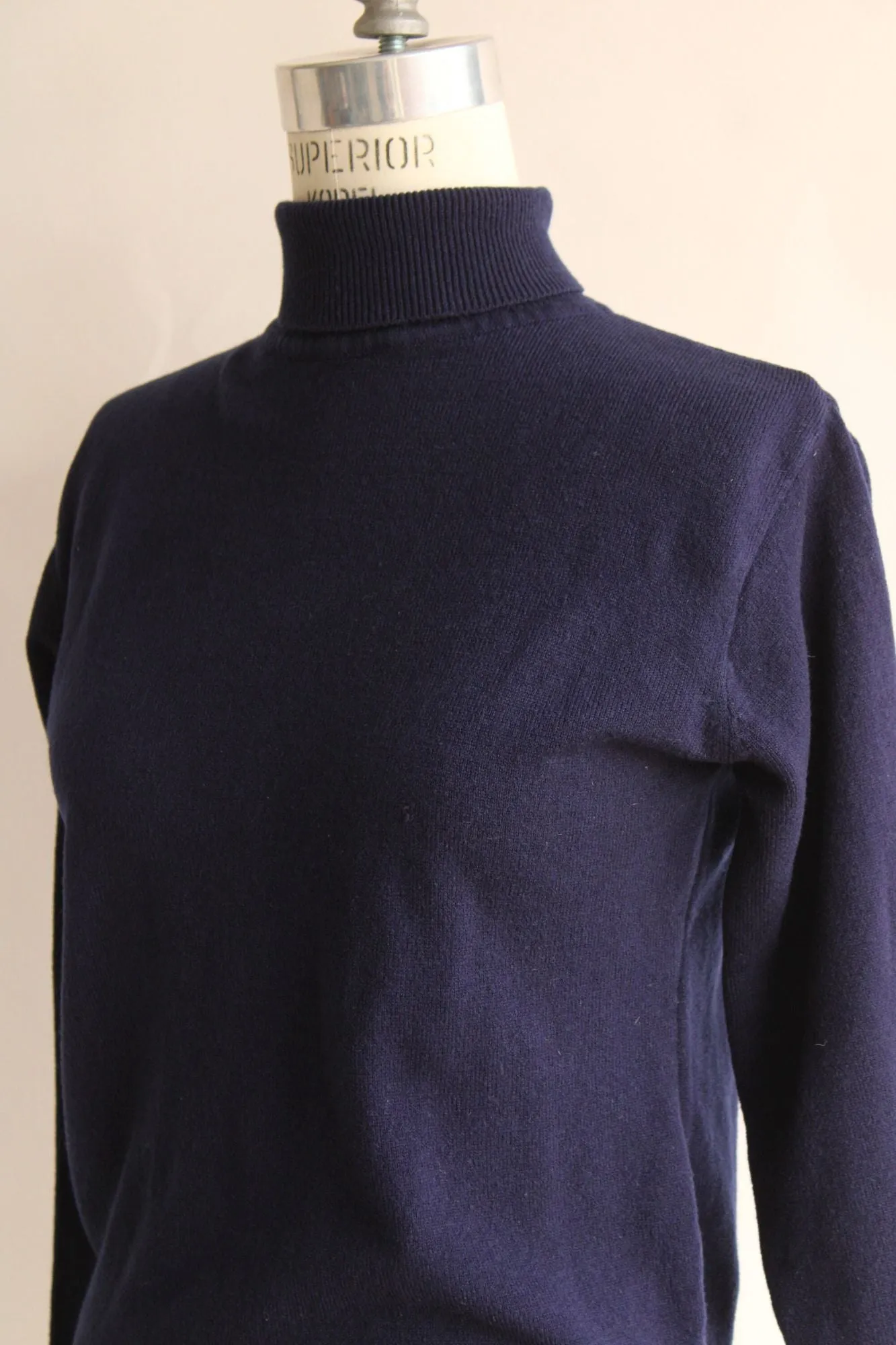 Vintage 1970s 1980s COTC  Navy Blue Turtleneck Sweater with Zip Back