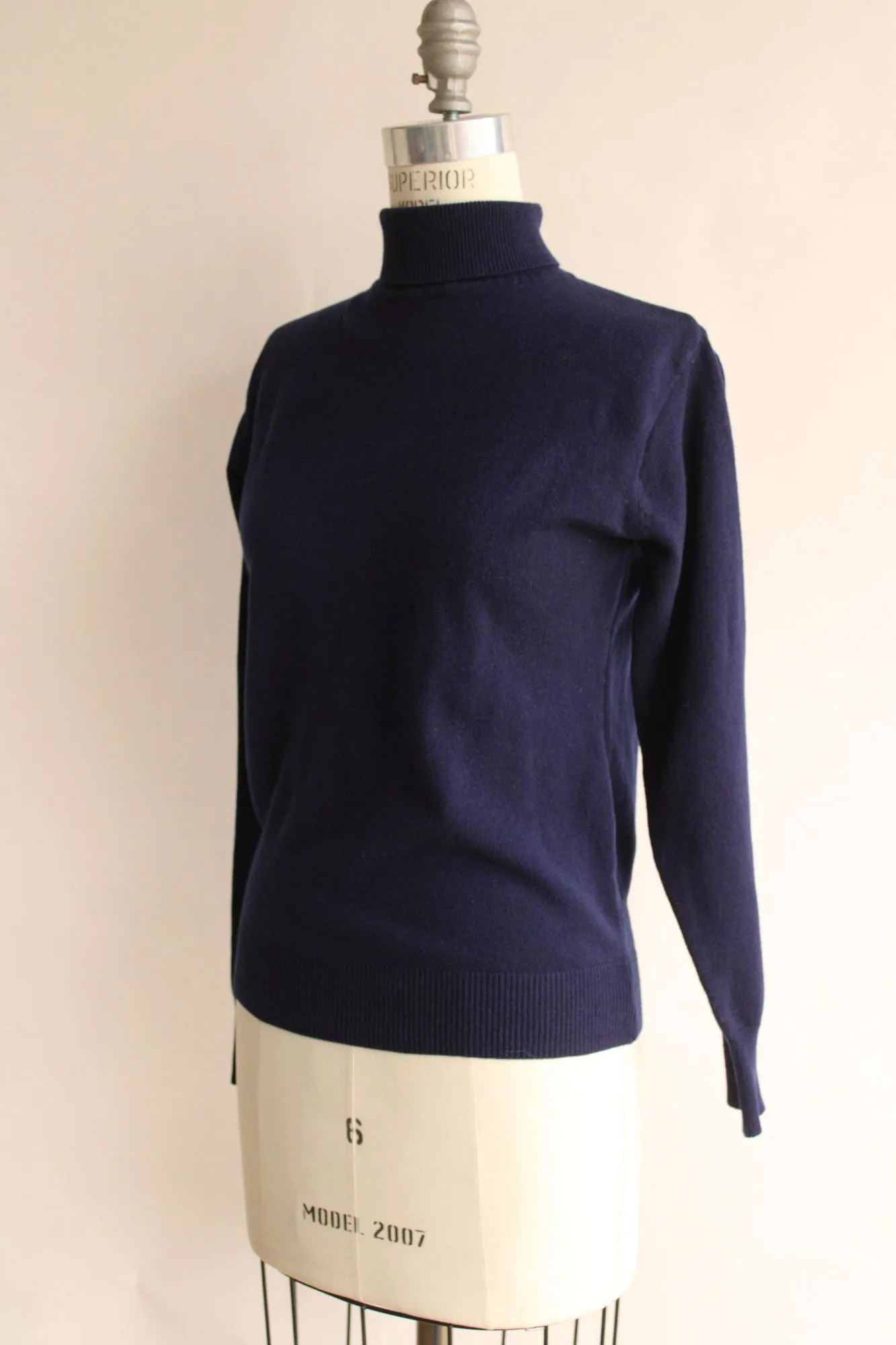 Vintage 1970s 1980s COTC  Navy Blue Turtleneck Sweater with Zip Back