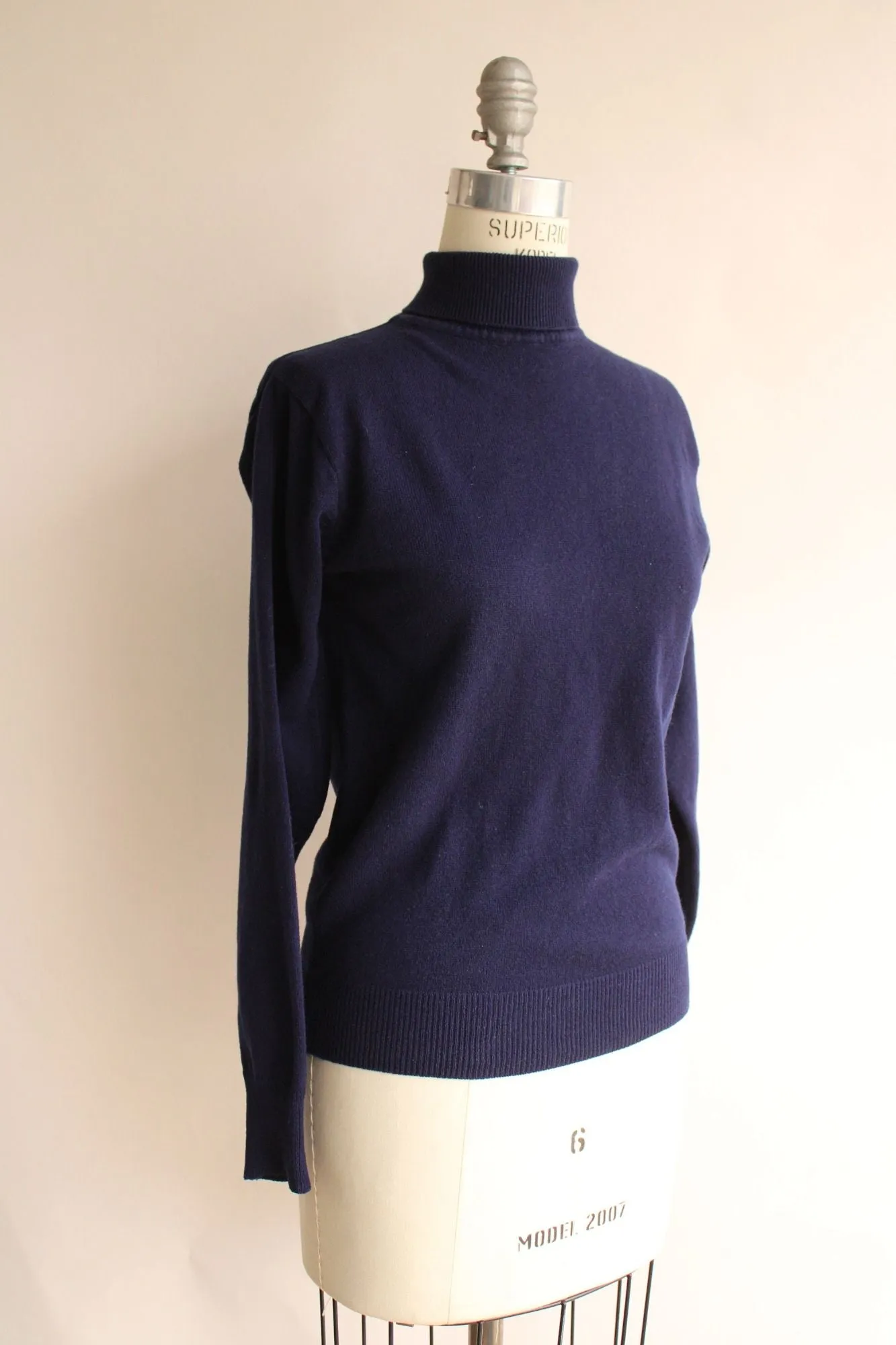 Vintage 1970s 1980s COTC  Navy Blue Turtleneck Sweater with Zip Back