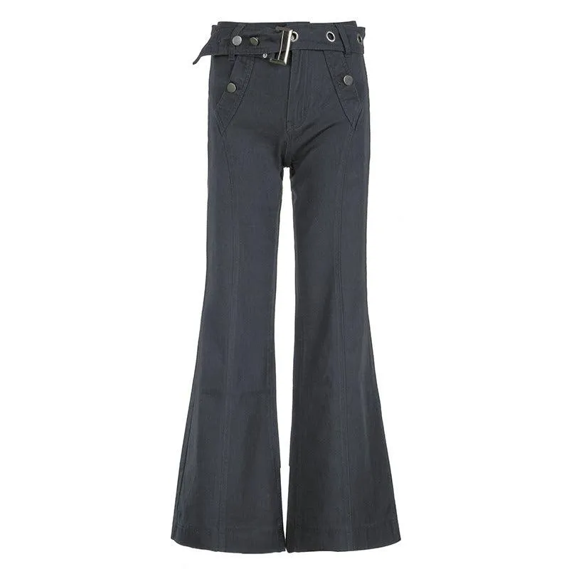 Vintage Belt Flared Pants