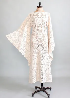 Vintage Early 1970s Quaker Lace Wedding Dress