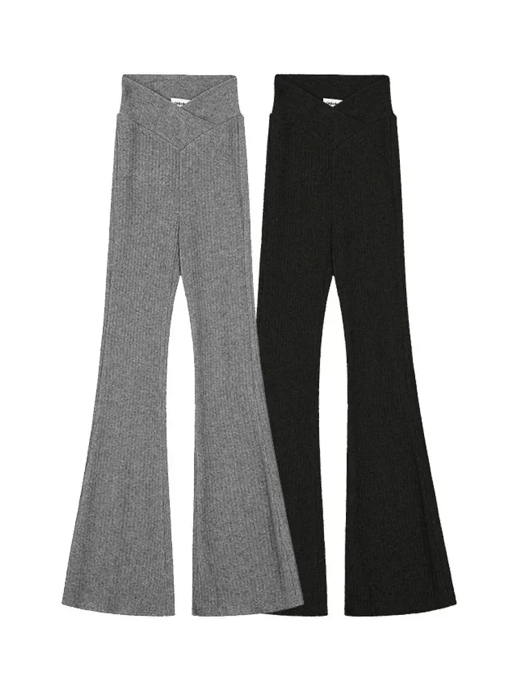 Vintage Gray Flare Basic Black Flared Retro Casual Crossover Pants