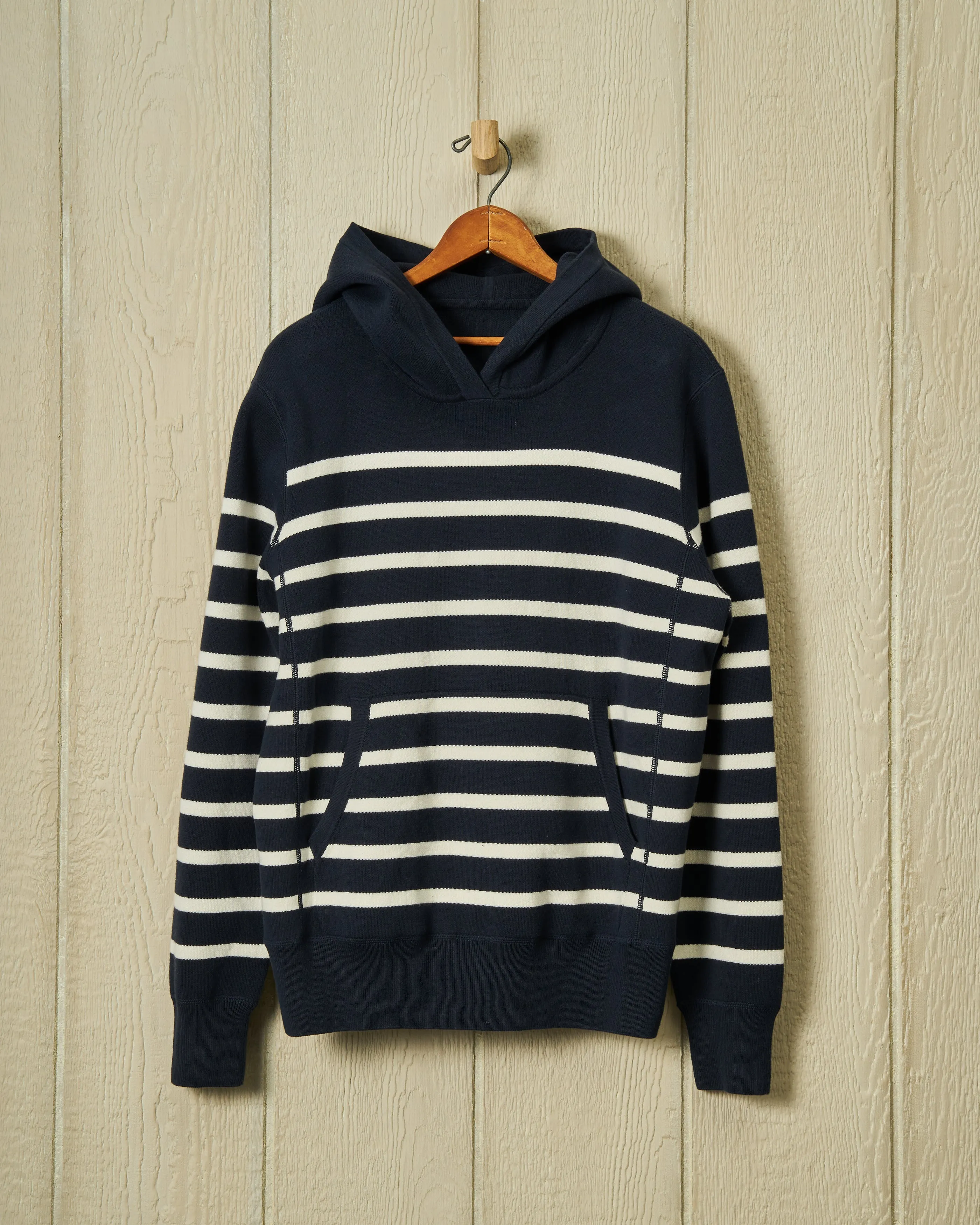 Wharf Knit Hoodie in Navy/White Stripe