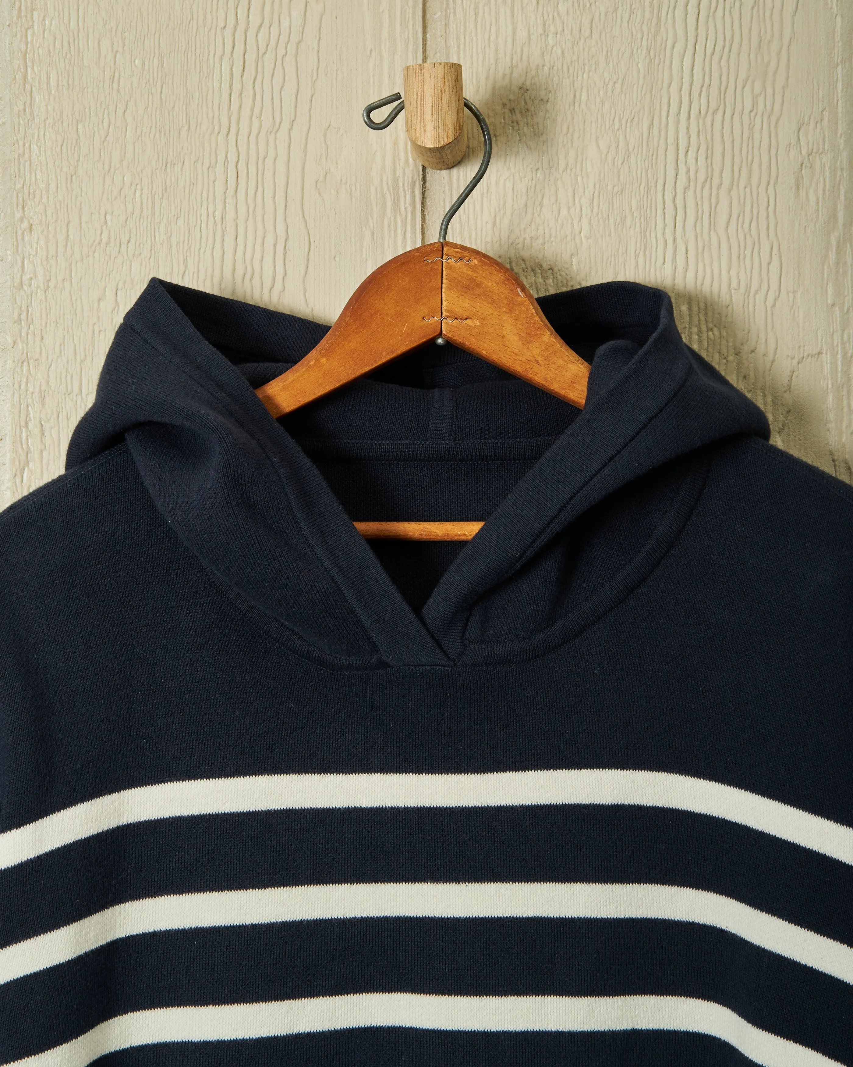 Wharf Knit Hoodie in Navy/White Stripe