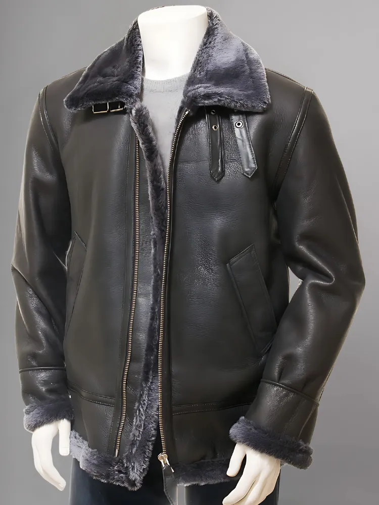 Winter Mens Leather Jacket Outwear Sheepskin Motorcycle Warm