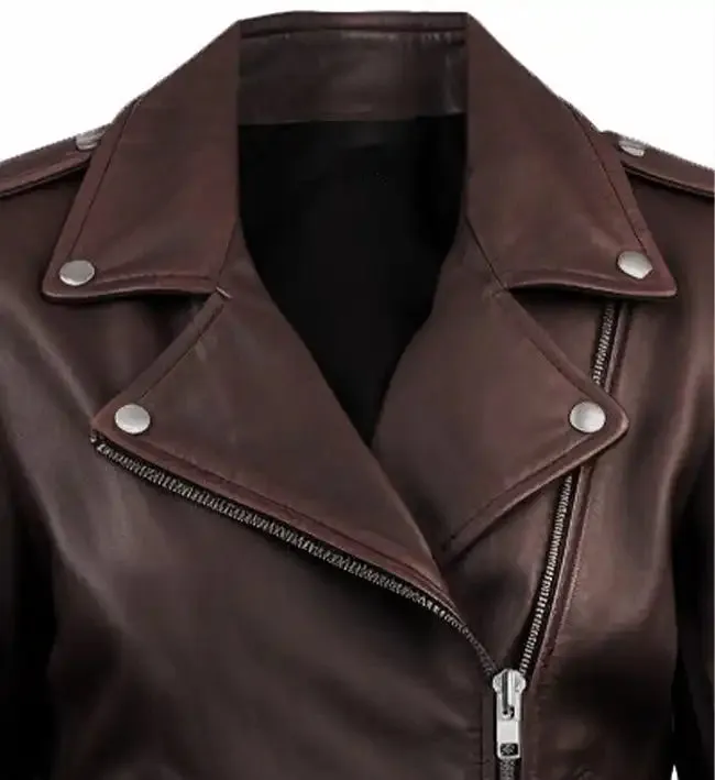 Women’s Biker Leather Jacket Dark Brown