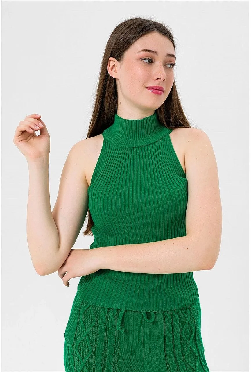 Women's Sleeveless Turtleneck Sweater - Green | Trendy Knitwear for Stylish Layering