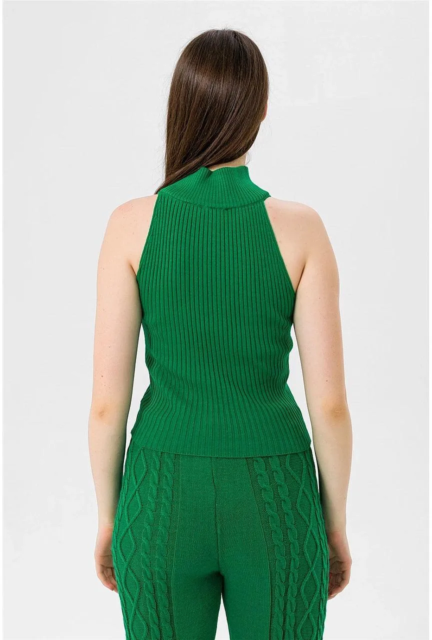 Women's Sleeveless Turtleneck Sweater - Green | Trendy Knitwear for Stylish Layering